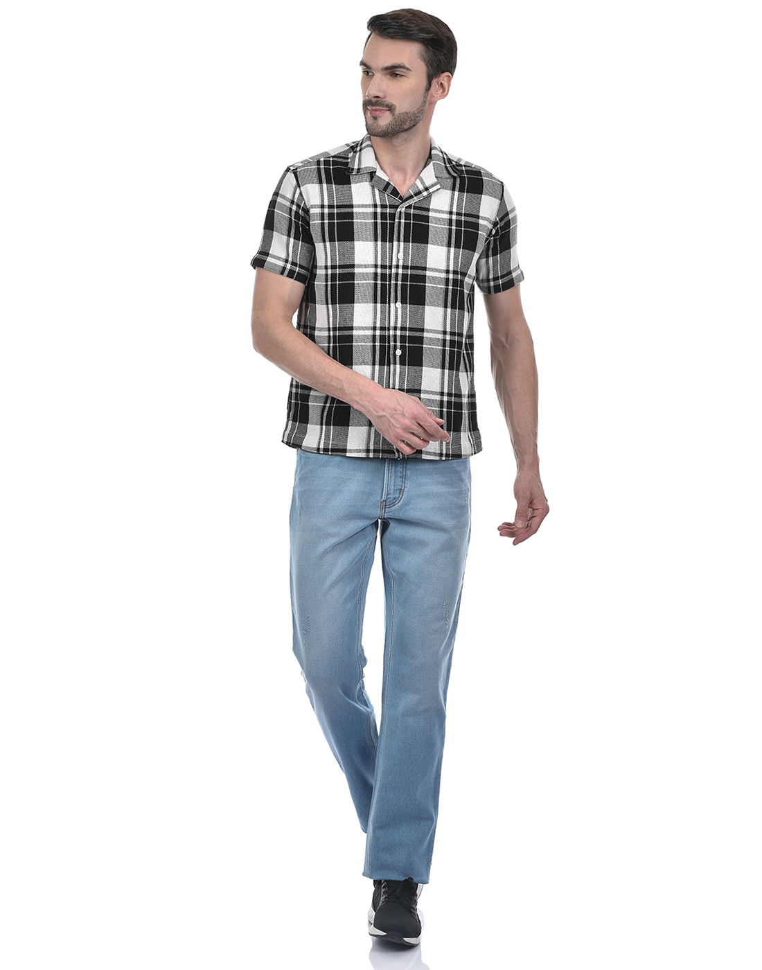 Numero Uno Men Checkered Black Shirt
